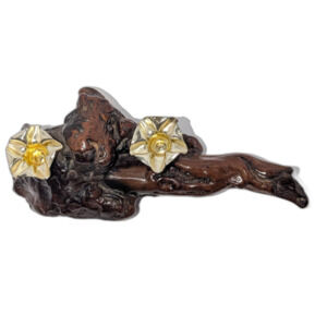 Vintage MCM Brutalist Burl Driftwood Floral Double Candle Holder - 5" H